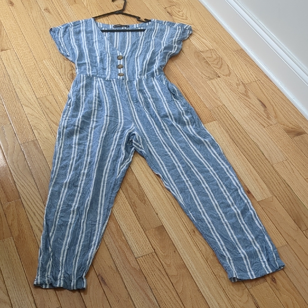 Abercrombie & Fitch Blue and White Striped Jumpsuit Romper